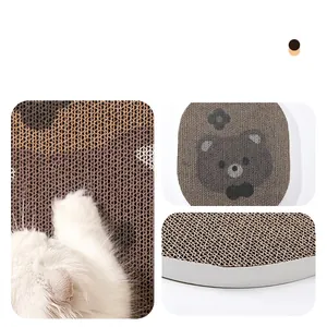 Vertical corrugated cardboard cat scratcher with bear pattern and durable round design