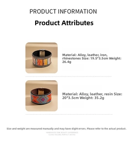 Detailed size and material specifications for bohemian leather magnetic bracelets