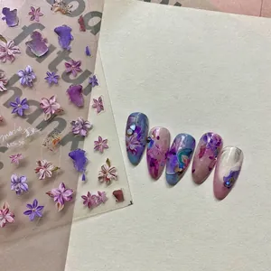 Purple floral nail art stickers MS-56 with petals and leaf patterns for manicure