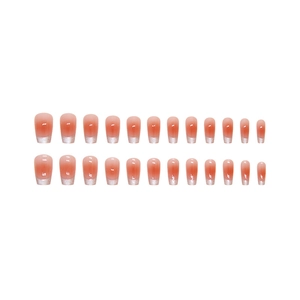 Pink gradient cat eye press-on nails with glitter tips in medium long trapezoid shape