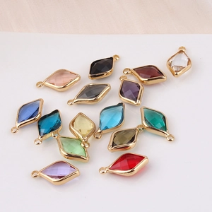 Rhombus crystal zircon pendants in assorted colors with gold-plated copper frames