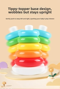 Close-up of rainbow stacking rings toy with a wobbling base for baby color recognition