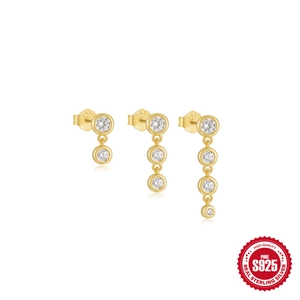 Three-piece set of S925 sterling silver evil eye gold stud earrings with white zircon