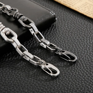 Detailed close-up of retro silver stainless steel chain link with strong lobster clasps