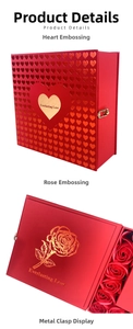 Detail of red book-style gift box with gold foil heart and Everlasting Love lettering