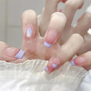 Unghie Finte da Incollare Francesi Sfumate Viola con Nuvole Dolce Blush Unghie Finte per Donne Ragazze Decorazione Artistica