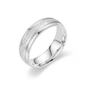 Polished silver matte frosted titanium steel ring with sparkling sand finish texture