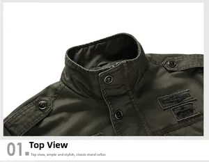 Detailansicht der olivgrünen Militärjacke mit Stehkragen und Schulterklappen-Design