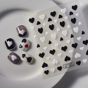 5D embossed nail stickers with black and white heart patterns for 3D DIY manicures