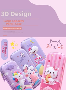 Macro detail of assorted 3D cartoon EVA pencil cases with cute animal embossing and zippers