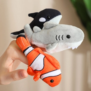 Cute marine animal finger puppets set including plush shark, orca and clownfish toys
