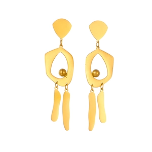 Elegant gold-tone irregular geometric round earrings with long tassel dangles for women