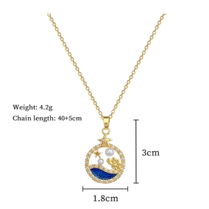 Detailed size parameters of titanium steel necklace with blue enamel and pearl pendant