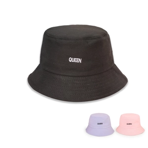 Chapeau Bob En Coton À La Mode Avec Broderie Lettre Queen Large Bord Protection Solaire Style Urbain Unisexe