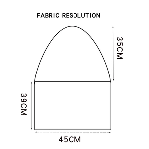 Detailed size chart for boho paisley tote bag showing dimensions 45cm width and 74cm height