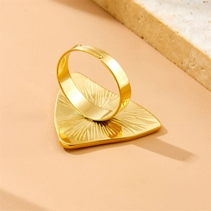 Minimalist 18K gold stainless steel open ring with textured triangular face on stone