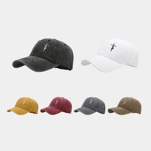 Faith Cross Embroidery Washed Cotton Baseball Cap Vintage Adjustable Sun Shade Casual Hat For Men And Women