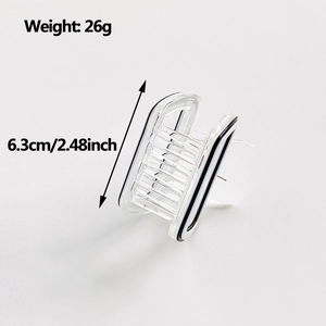 Pince à cheveux carrée transparente à lignes noires, taille 6,3cm et poids 26g