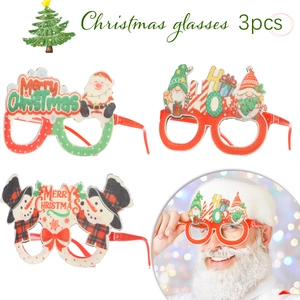 Vue détaillée de 3 montures de lunettes de Noël avec des motifs festifs de Père Noël