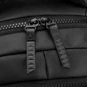 Waterproof laptop backpack for men featuring dual black zippers with triangle texture