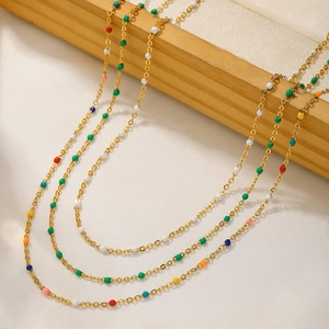 Stainless Steel Necklace With Colorful Enamel Beads Gold Plated Minimalist Choker For Women Bohemian Style Jewelry