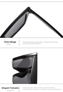 Detailed macro view showing the sturdy hinges and smooth temples of black cat eye sunglasses