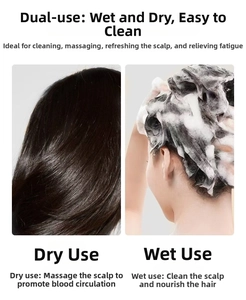Comparación de masaje del cuero cabelludo en seco y limpieza de cabello húmedo con cepillo