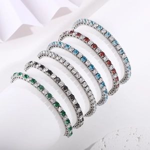 Adjustable titanium steel tennis bracelets with colorful round-cut cubic zirconia inlays