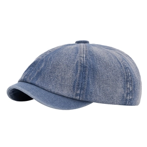 Classic washed blue denim newsboy hat with a vintage octagonal design for men and women