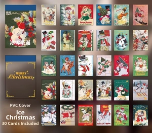 30-piece vintage Christmas stickers with PVC cover showing retro Santa and snowman themes