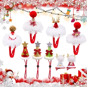 Diverse collection of festive Christmas pet hats with reindeer antlers and lace details