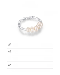 Detailed view of adjustable S925 sterling silver ring with five oval natural pearls