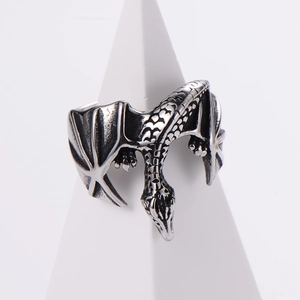 Hip hop style dragon shaped stainless steel ring in antique silver finish for men