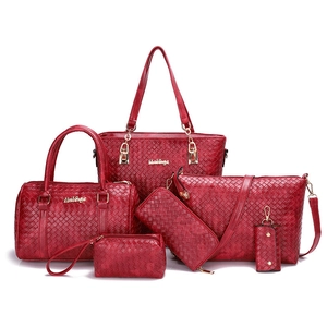 Women Woven Texture PU Leather Tote Handbag Shoulder Bag Wallet Makeup Case Key Pouch Trendy Retro Large Capacity
