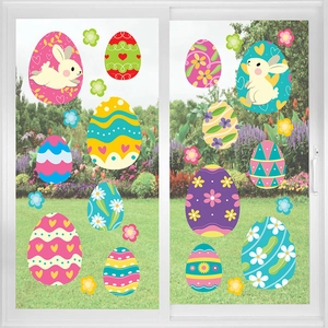 Easter Wall Stickers PVC Bunny Eggs Pattern Window Decals For Kids Room Decor Cartoon Festive