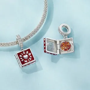 925 sterling silver pizza charm with red enamel and opening lid design for bracelets