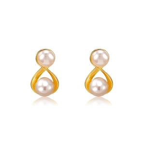 Elegant S925 silver cross pearl stud earrings with a refined gold finish for women
