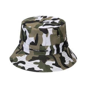 Camo bucket hat for outdoor fishing with adjustable drawstring and jungle pattern