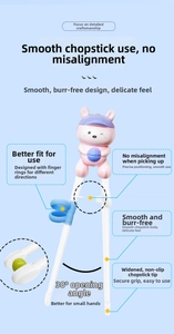 Pink cartoon rabbit training chopsticks with ergonomic finger rings and anti-slip tips