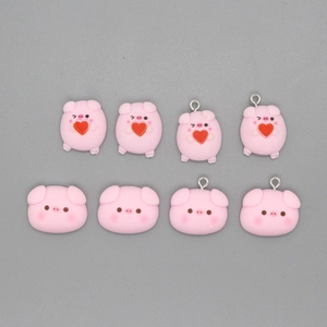 Cute pink resin cartoon pig charms for DIY jewelry making with heart accents