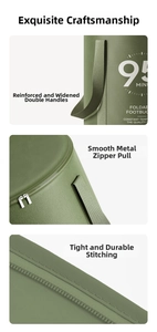 Detail view of reinforced handles, smooth metal zippers and tight stitching on foot bath