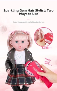 Detail showing the pink hair gem machine applying colorful rhinestones to hair
