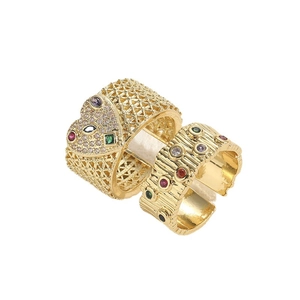 Elegant 14K gold plated geometric rings with colorful zircons and hollow grid design