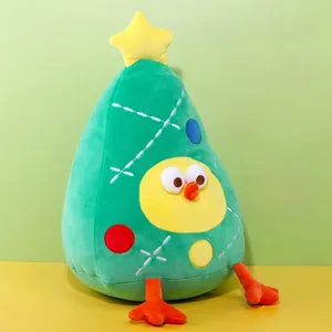 Detail of creative Christmas tree plush toy with soft velvet fabric and festive decorations