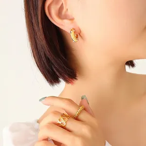 C Shaped Hoop Earrings Titanium Steel Gold Plated Imitation Artificial Pearl Zircon Inlaid Vintage Style Fashion Jewelry For Women