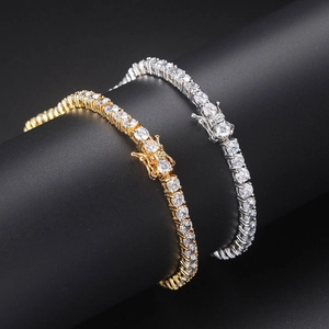 Set bracciale tennis hip hop con zirconi a fila singola e chiusura di sicurezza oro e argento