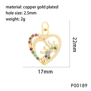 Gold plated heart pendant with sun moon tree of life design and colorful zircon stones