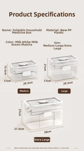 Detailed size specifications for medium, large, and extra-large home medical storage boxes