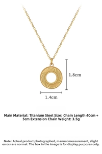 Detail of gold titanium steel necklace showing 1.8cm spiral pendant with size specifications
