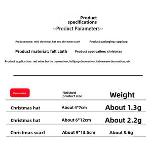 Detailed size specifications for mini Christmas felt hats and scarves used for bottle decor
